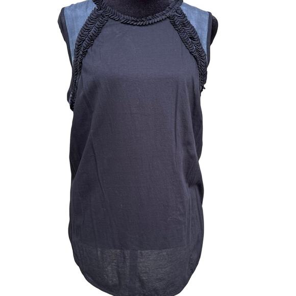 J. Crew women's S sleeveless black top silk set in by shoulder, ruffled accent - Picture 2 of 7